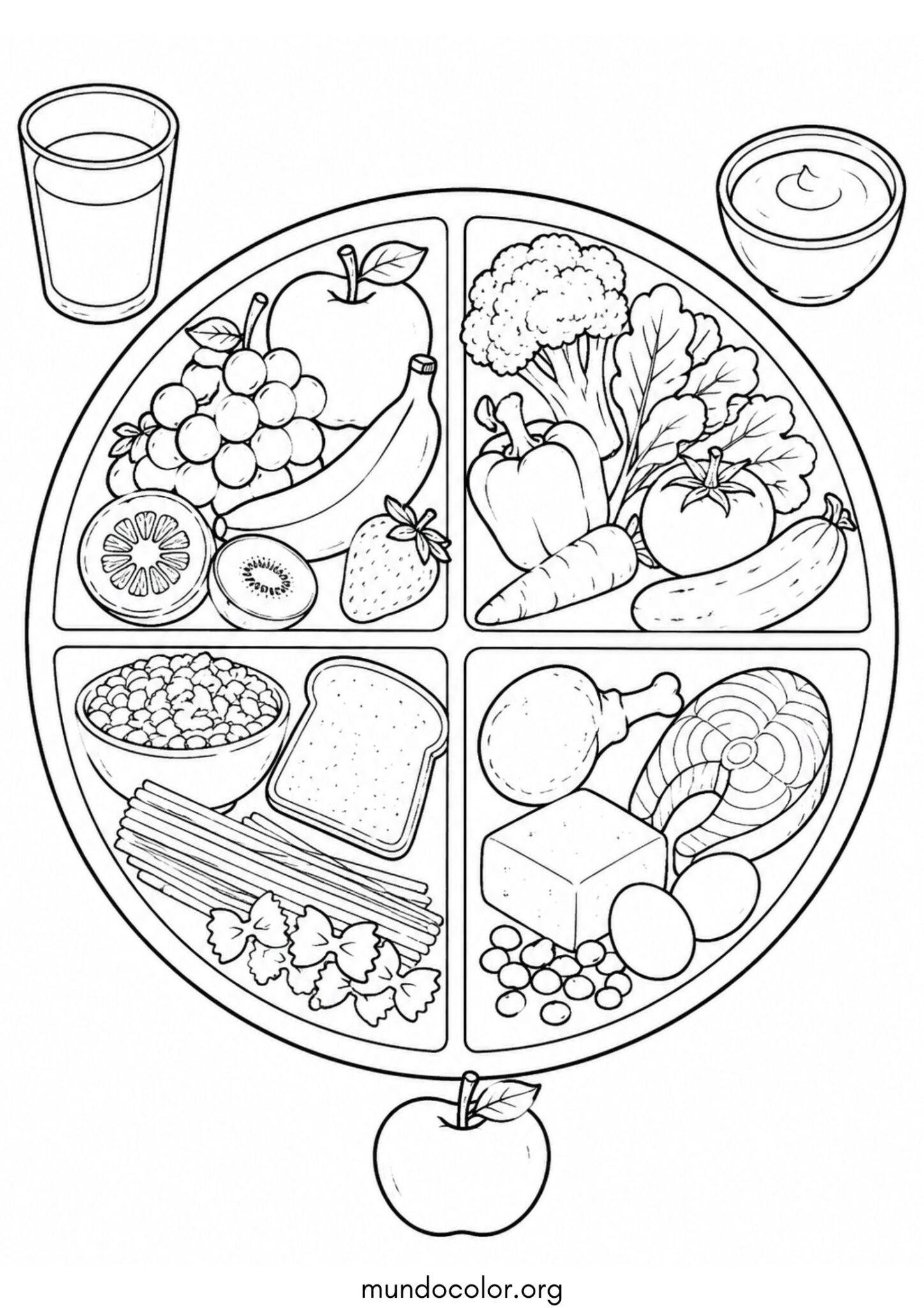 Dibujo de Día Mundial de la Alimentación – El plato del bien comer / Plato saludable para colorear