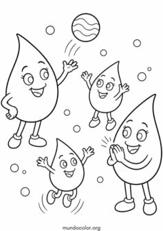 Día Mundial del Agua – Familia de gotas de agua felices jugando