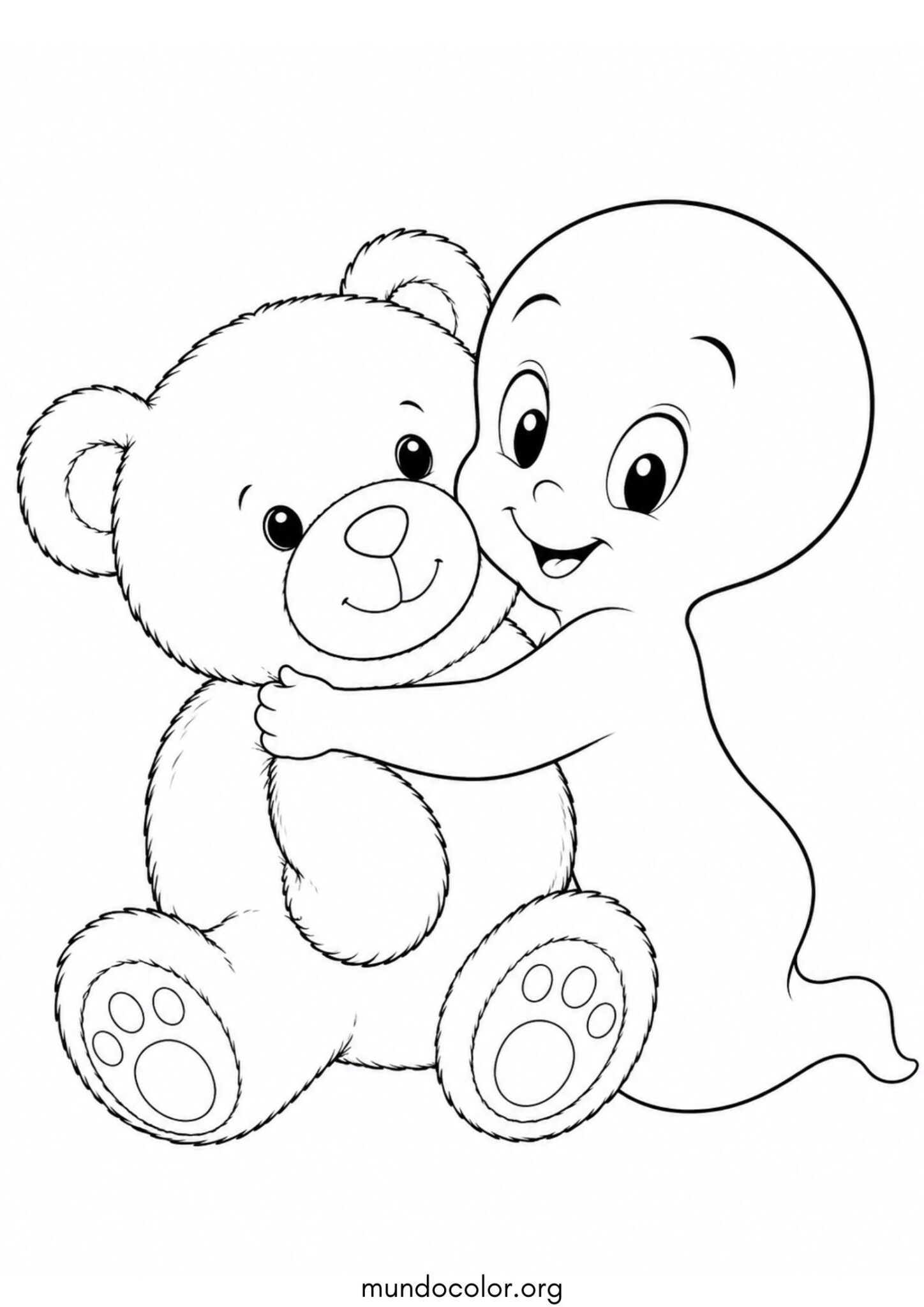 Dibujo de Fantasma abrazando a un oso de peluche gigante para imprimir Dibujo de Fantasma abrazando a un oso de peluche gigante para colorear