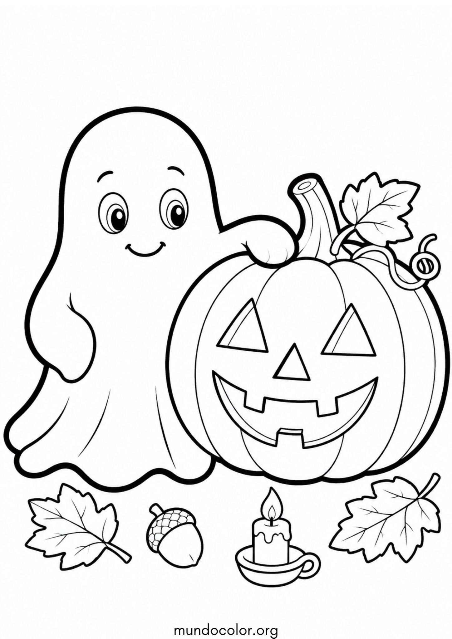Dibujo de Fantasma con calabaza de Halloween para imprimir Dibujo de Fantasma con calabaza de Halloween para colorear