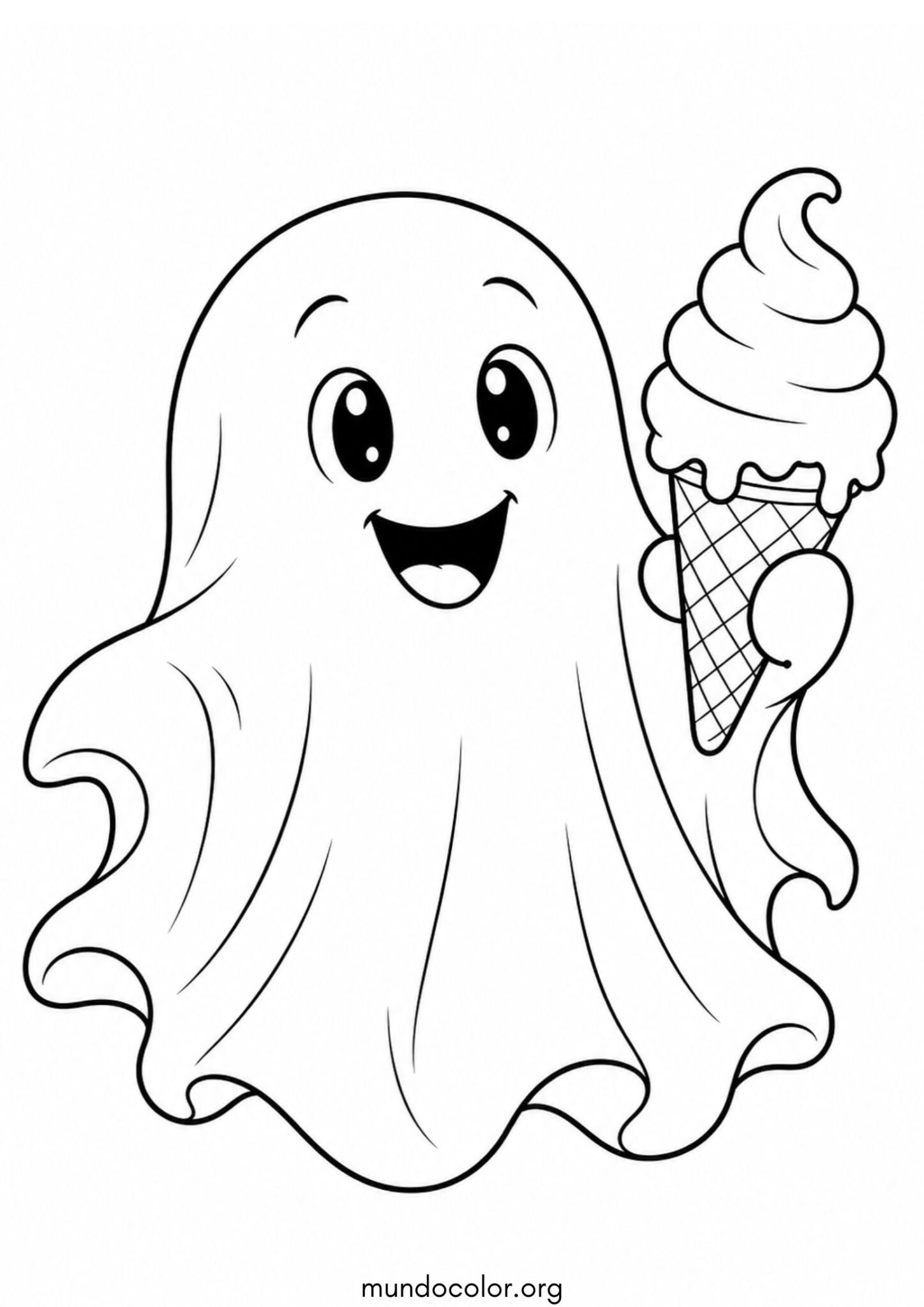 Dibujo de Fantasma con helado de Halloween para imprimir Dibujo de Fantasma con helado de Halloween para colorear