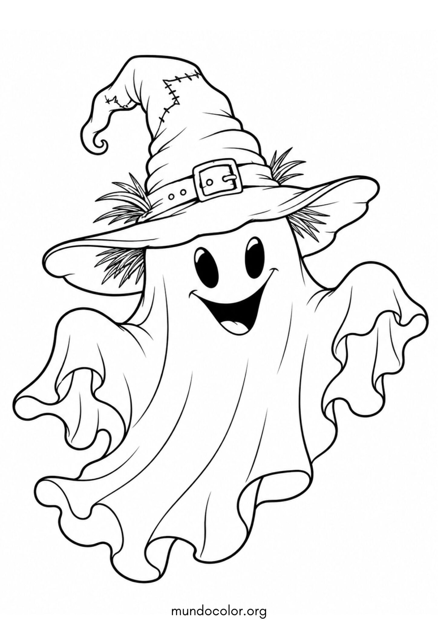 Dibujo de Fantasma con sombrero de espantapájaros para colorear