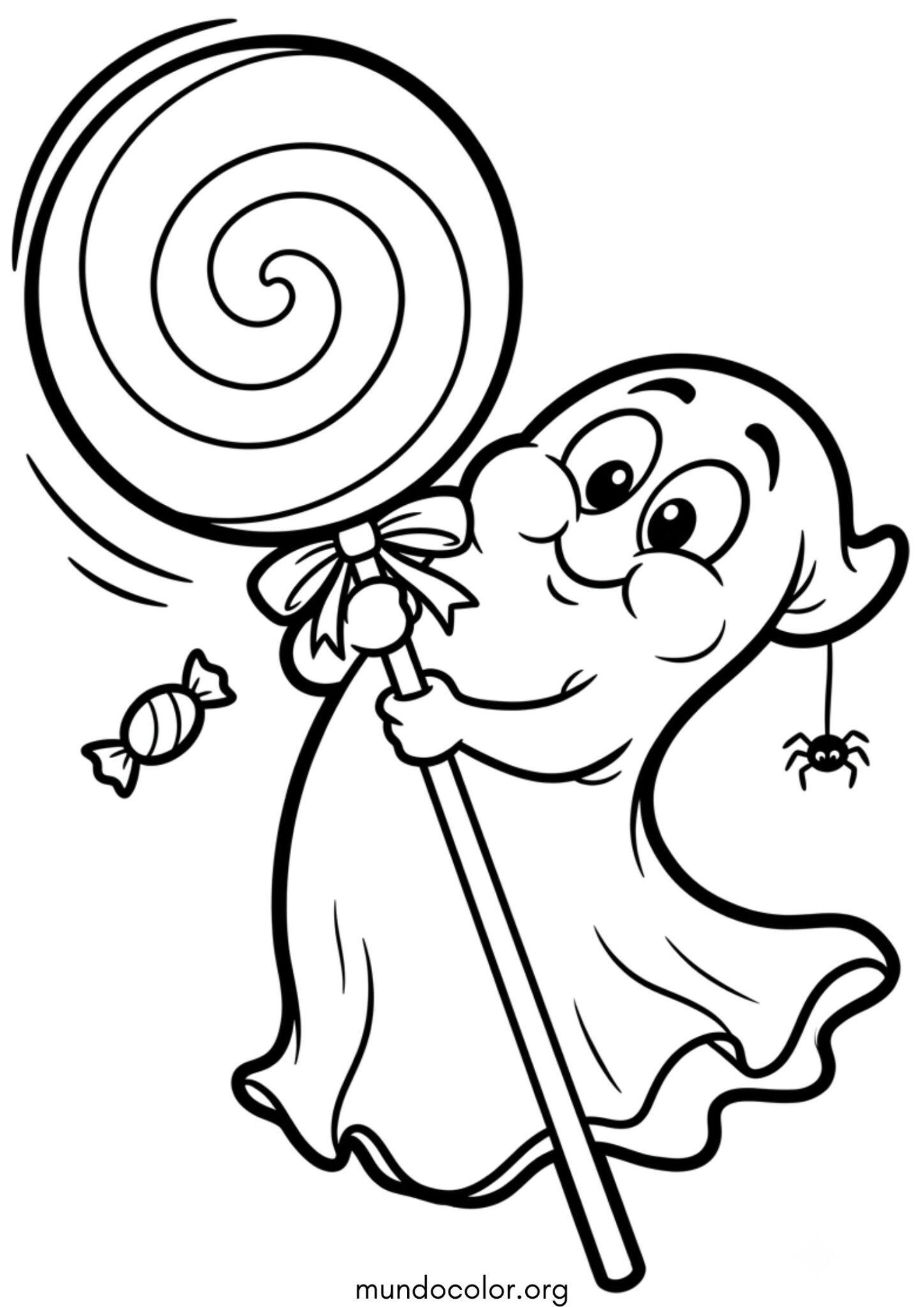 Dibujo de Fantasma con un pirulí de Halloween para colorear