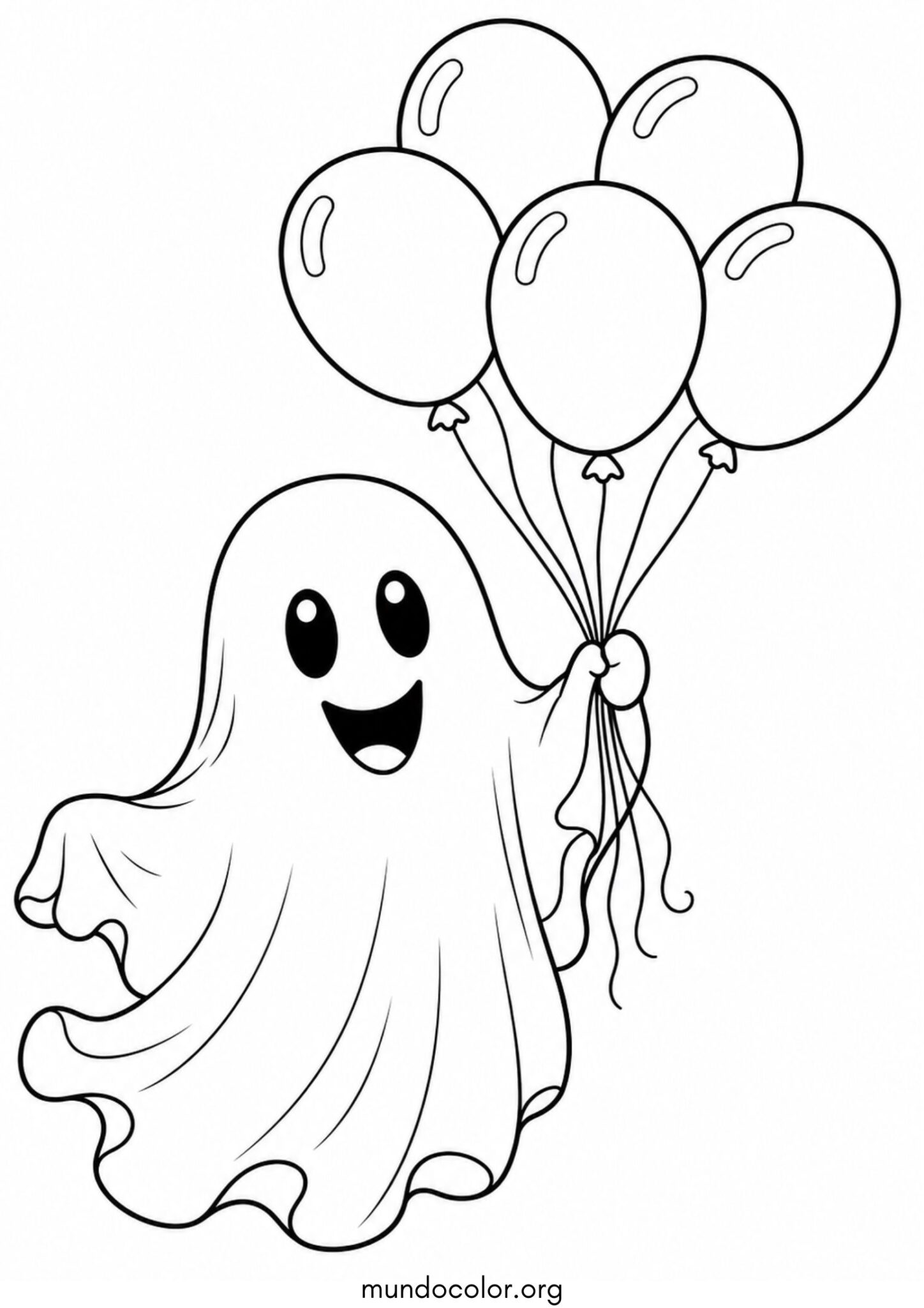 Dibujo de Fantasma kawaii con globos para imprimir Dibujo de Fantasma kawaii con globos para colorear