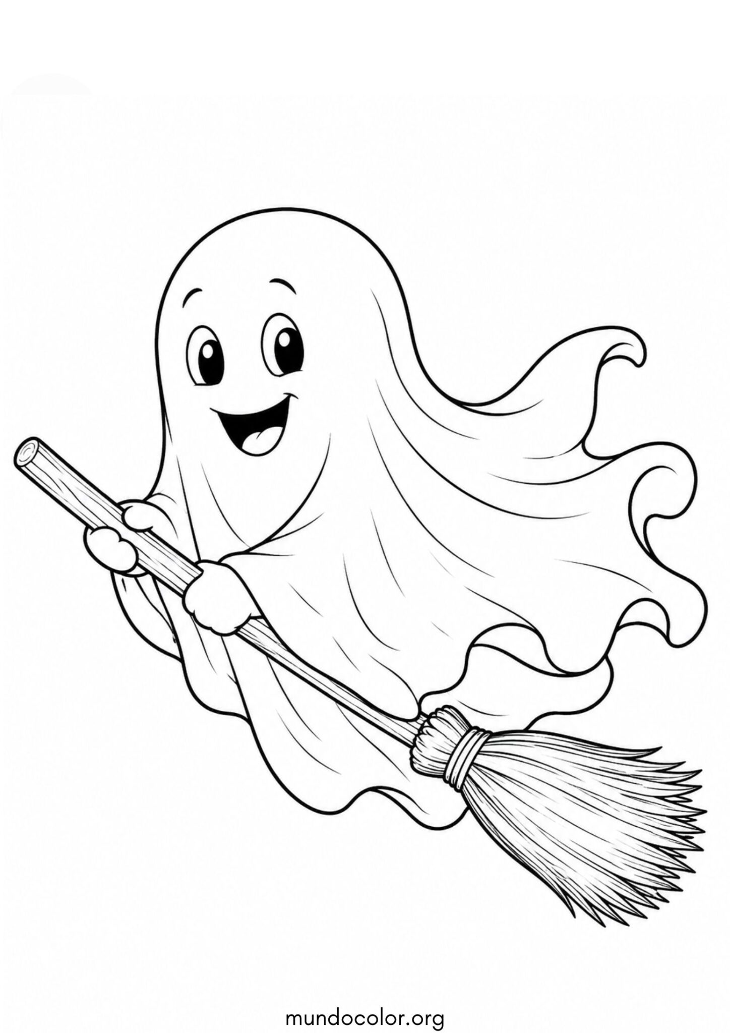 Dibujo de Fantasma volando en una escoba de bruja para colorear
