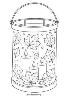 Fiesta de San Martín – Farol cilíndrico de hojas de otoño y velas para colorear