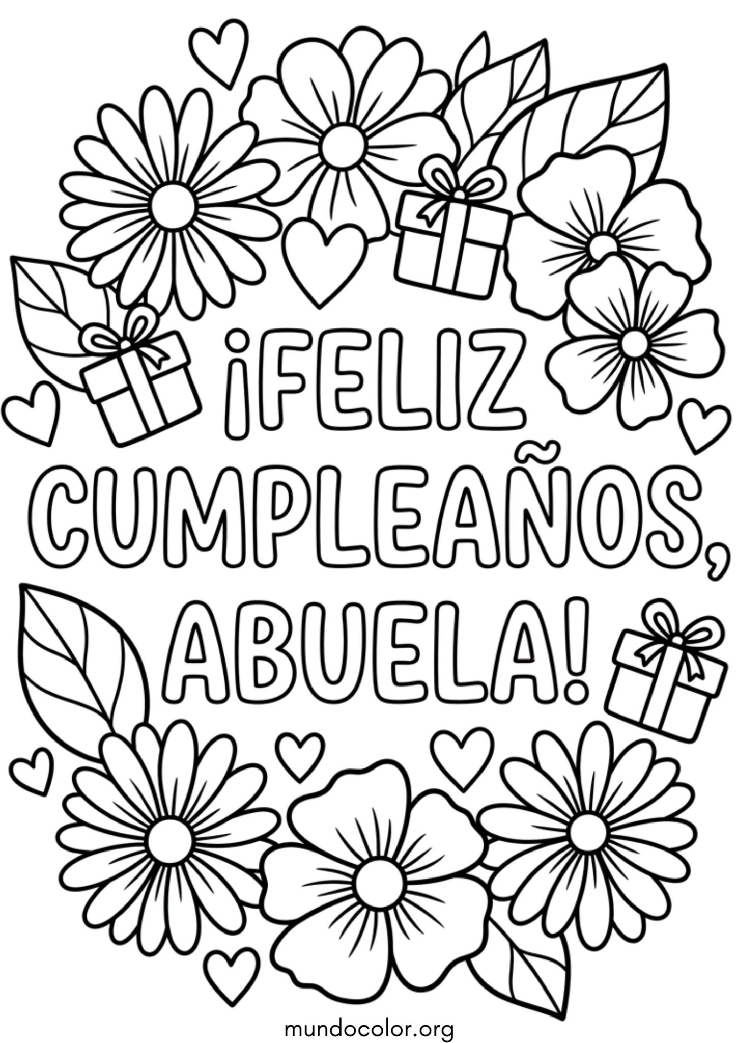 Dibujo de Tarjeta de ¡Feliz Cumpleaños Abuela! para colorear