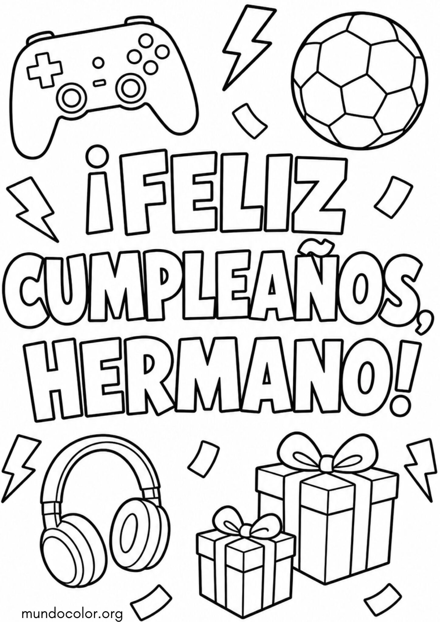 Dibujo de Tarjeta de ¡Feliz Cumpleaños Hermano! para colorear