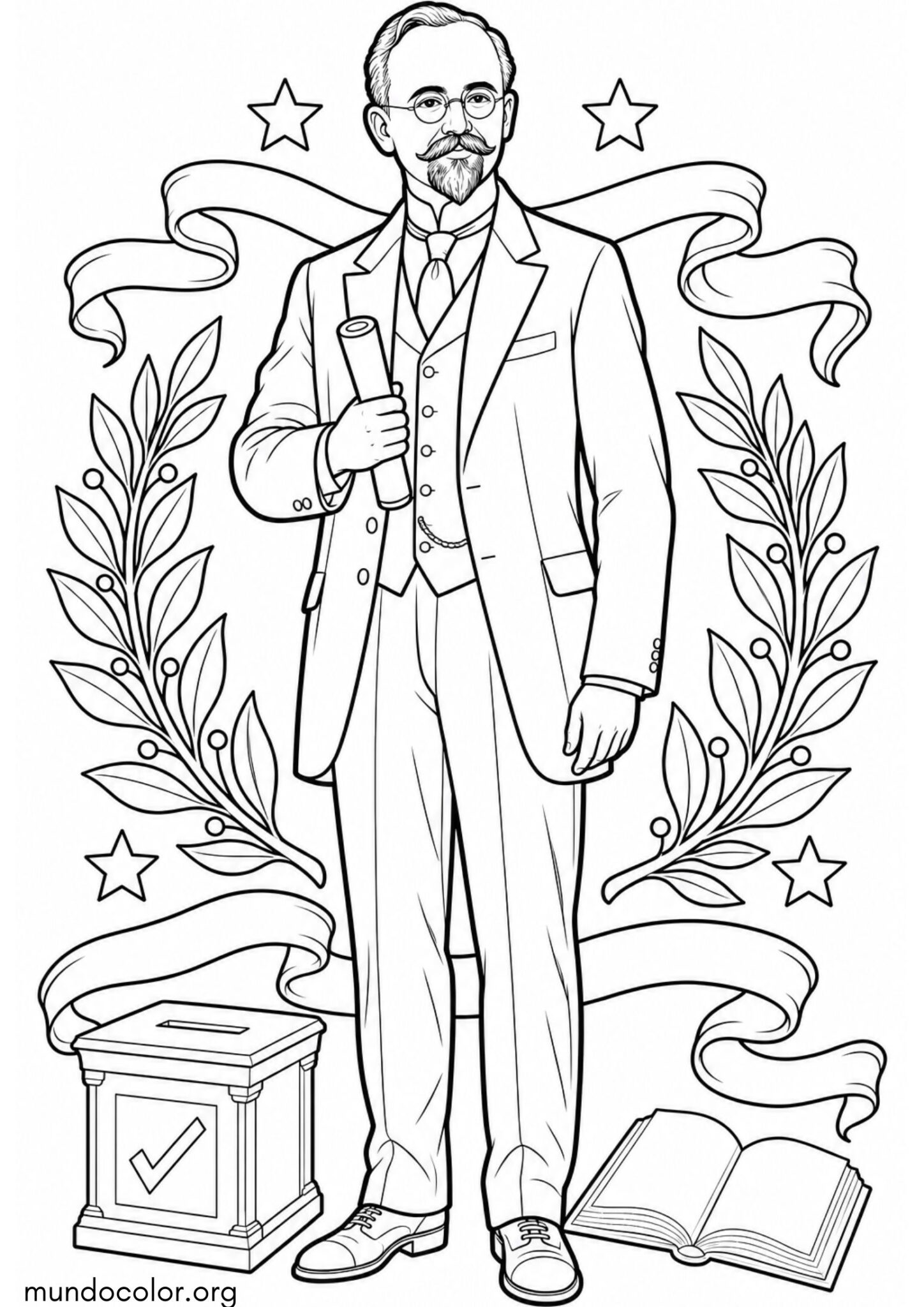 Día de la Revolución Mexicana – Francisco I. Madero para colorear para imprimir y pintar Dibujo de Día de la Revolución Mexicana – Francisco I. Madero para colorear para colorear