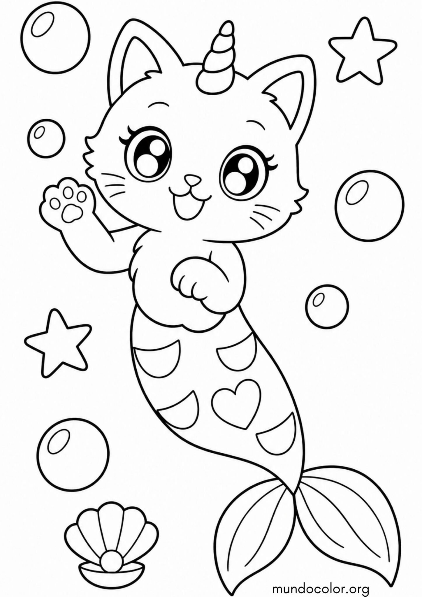 Dibujo de Gatocornio sirena / Purr-maid nadando bajo el agua para colorear