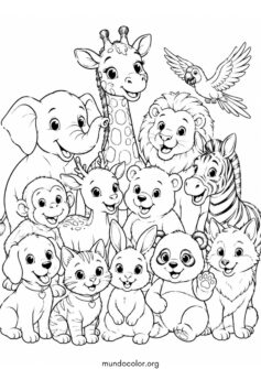 Día Mundial de los Animales – Grupo de animales domésticos y salvajes juntos y felices