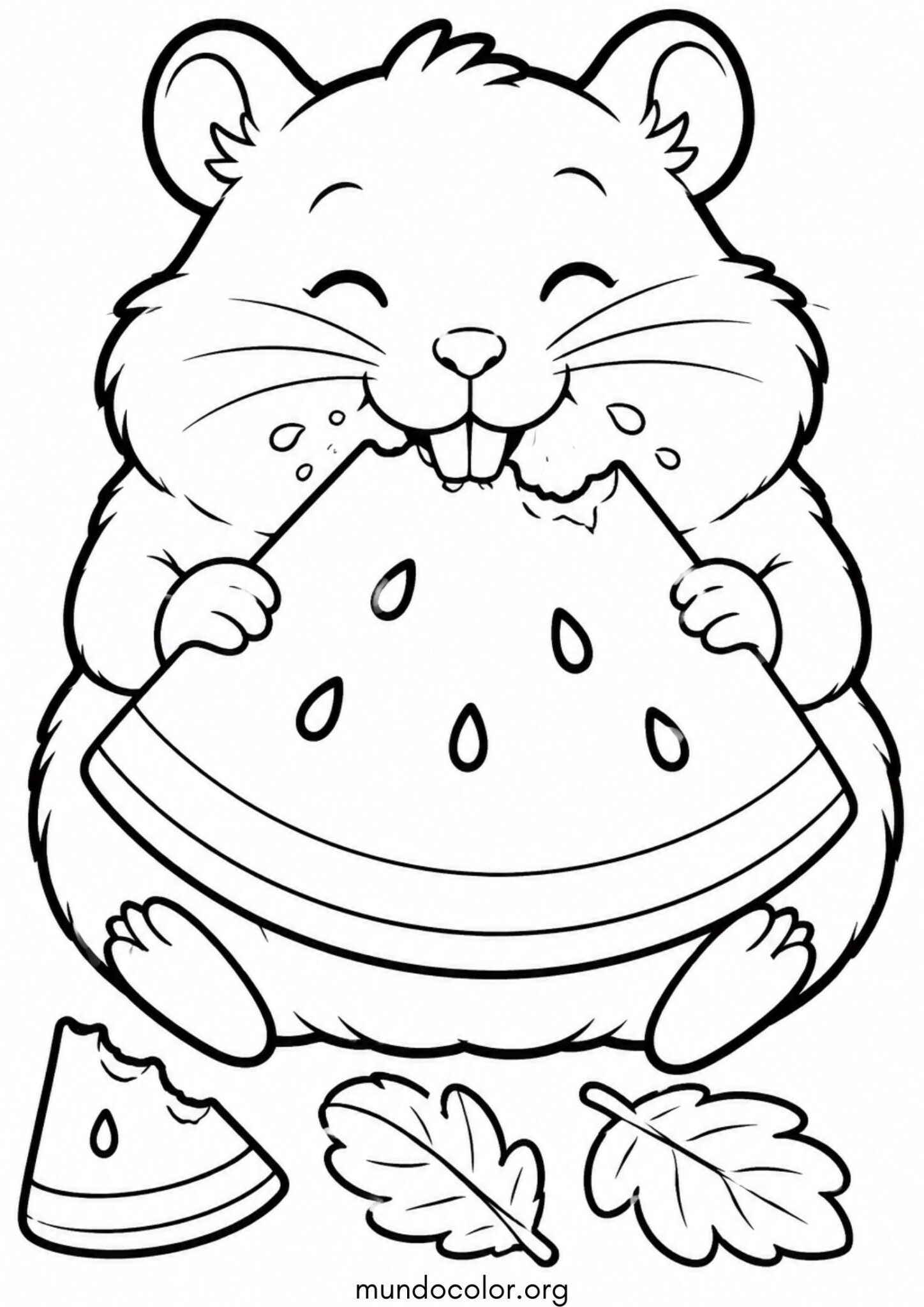 Dibujo de Hámster comiendo una rebanada de sandía para imprimir Dibujo de Hámster comiendo una rebanada de sandía para colorear
