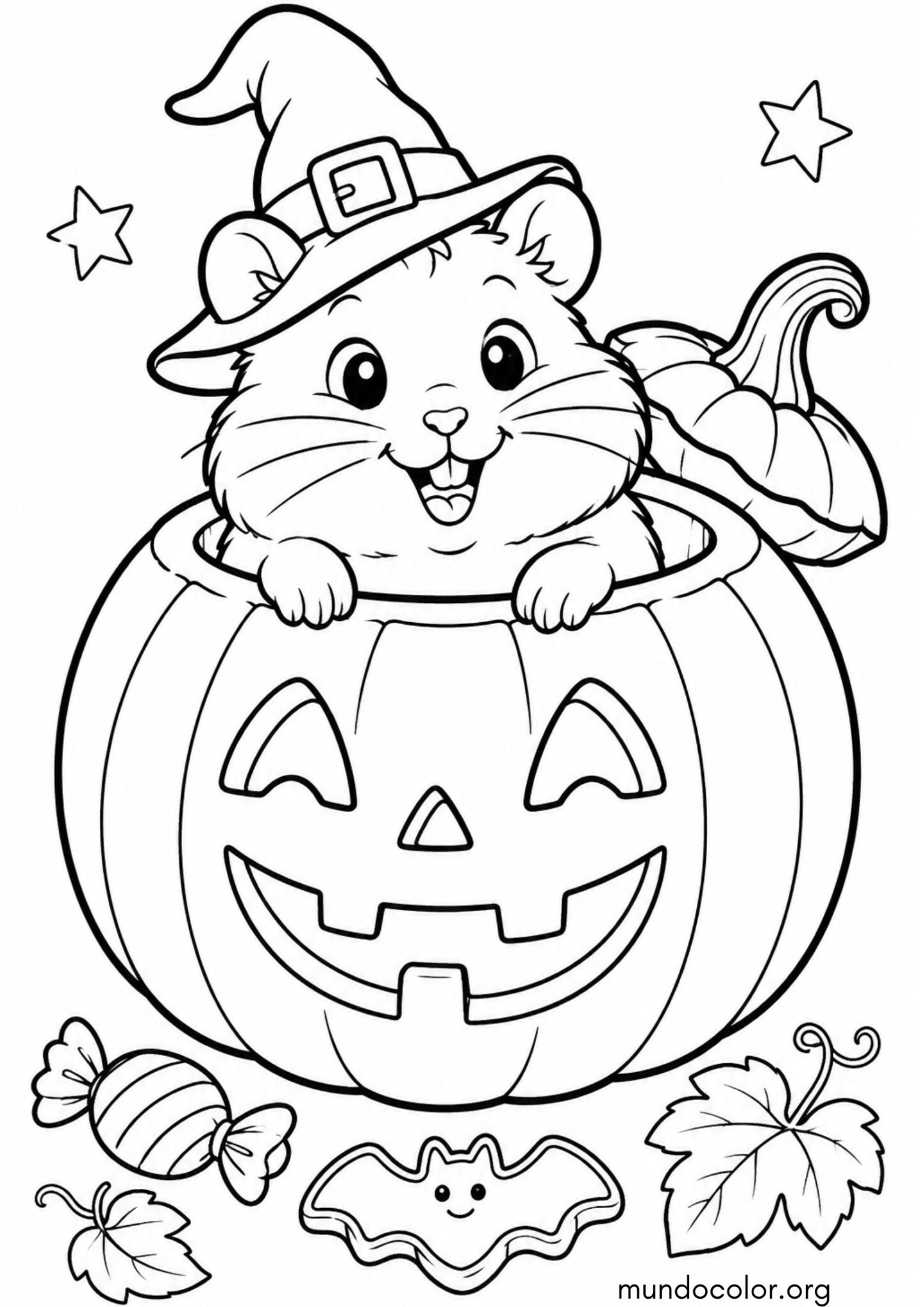 Dibujo de Hámster de Halloween dentro de una calabaza para colorear