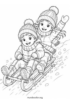 Invierno – Niños deslizándose en trineo por la colina