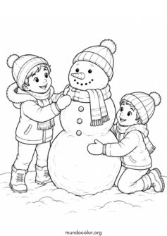Invierno – Niños haciendo un muñeco de nieve