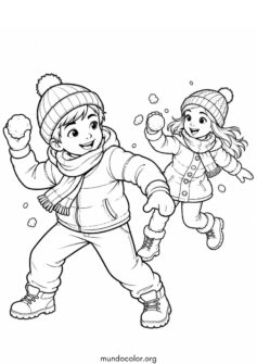 Invierno – Niños jugando a la guerra de bolas de nieve