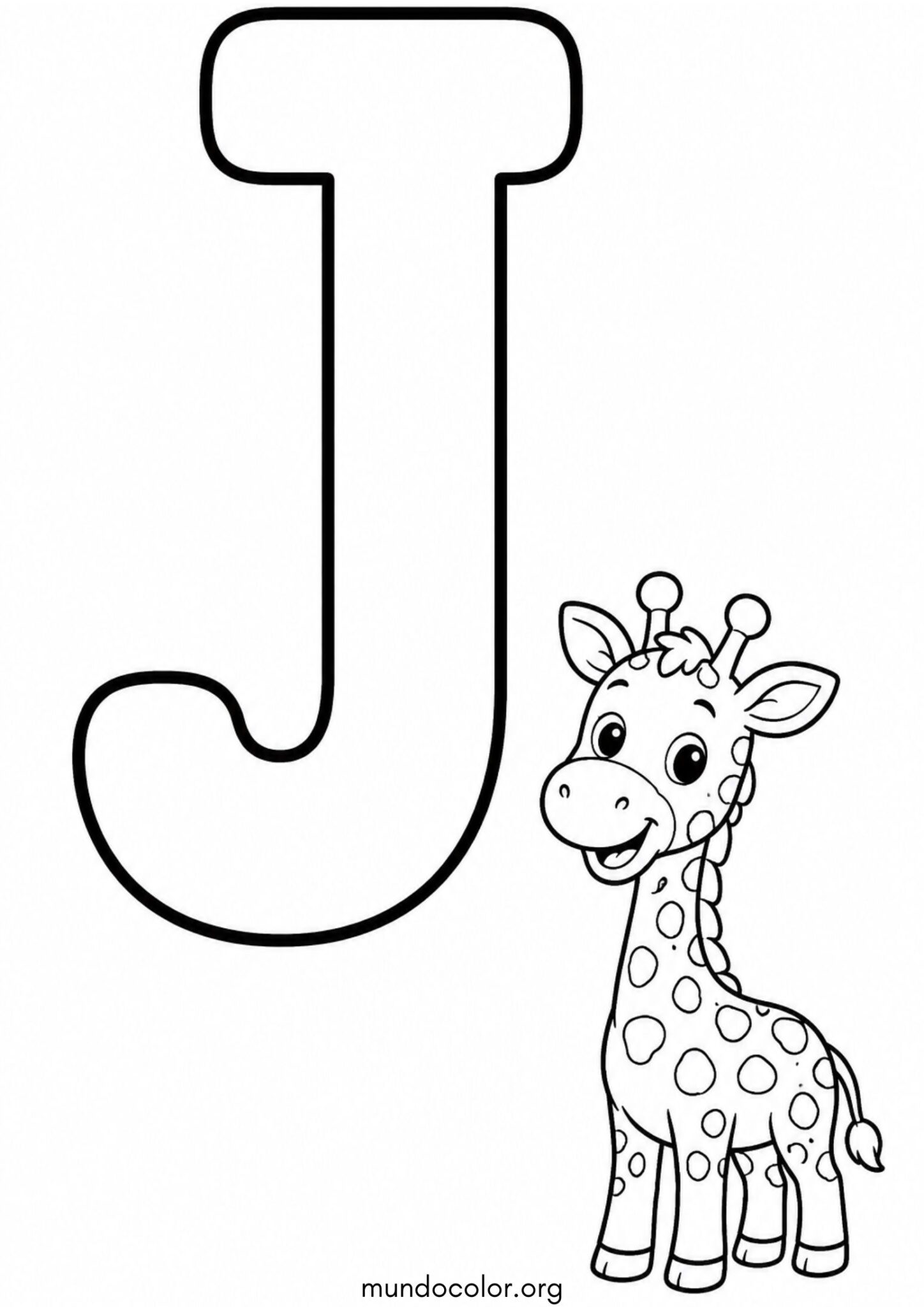 J — Jirafa (Letras del alfabeto español) para imprimir y pintar Dibujo de J — Jirafa (Letras del alfabeto español) para colorear