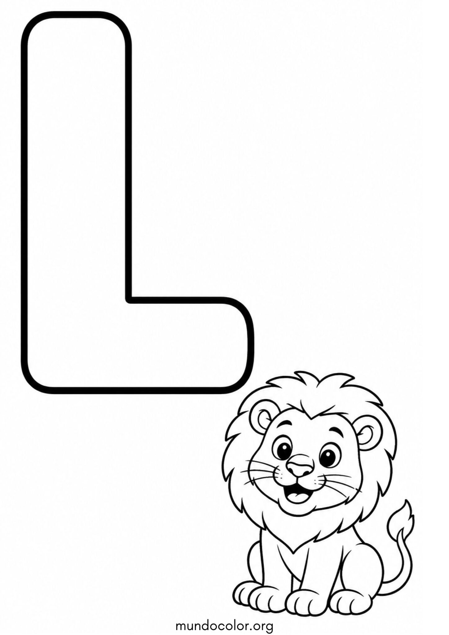 L — León (Letras del alfabeto español) para imprimir y pintar Dibujo de L — León (Letras del alfabeto español) para colorear