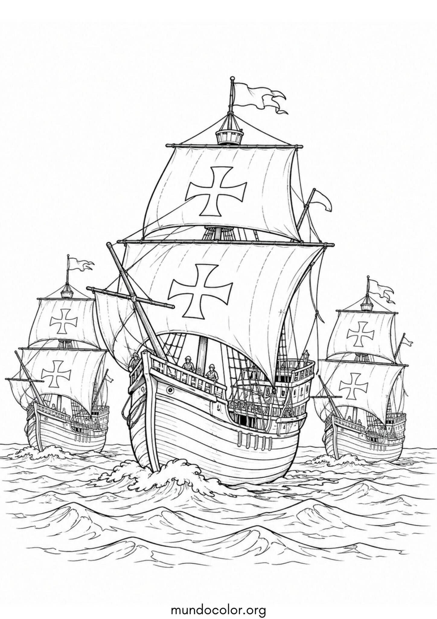 Dibujo de Las tres carabelas de Cristóbal Colón para imprimir Dibujo de Las tres carabelas de Cristóbal Colón para colorear