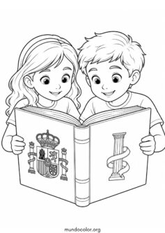Libro abierto de la Constitución Española de 1978 con niños leyendo
