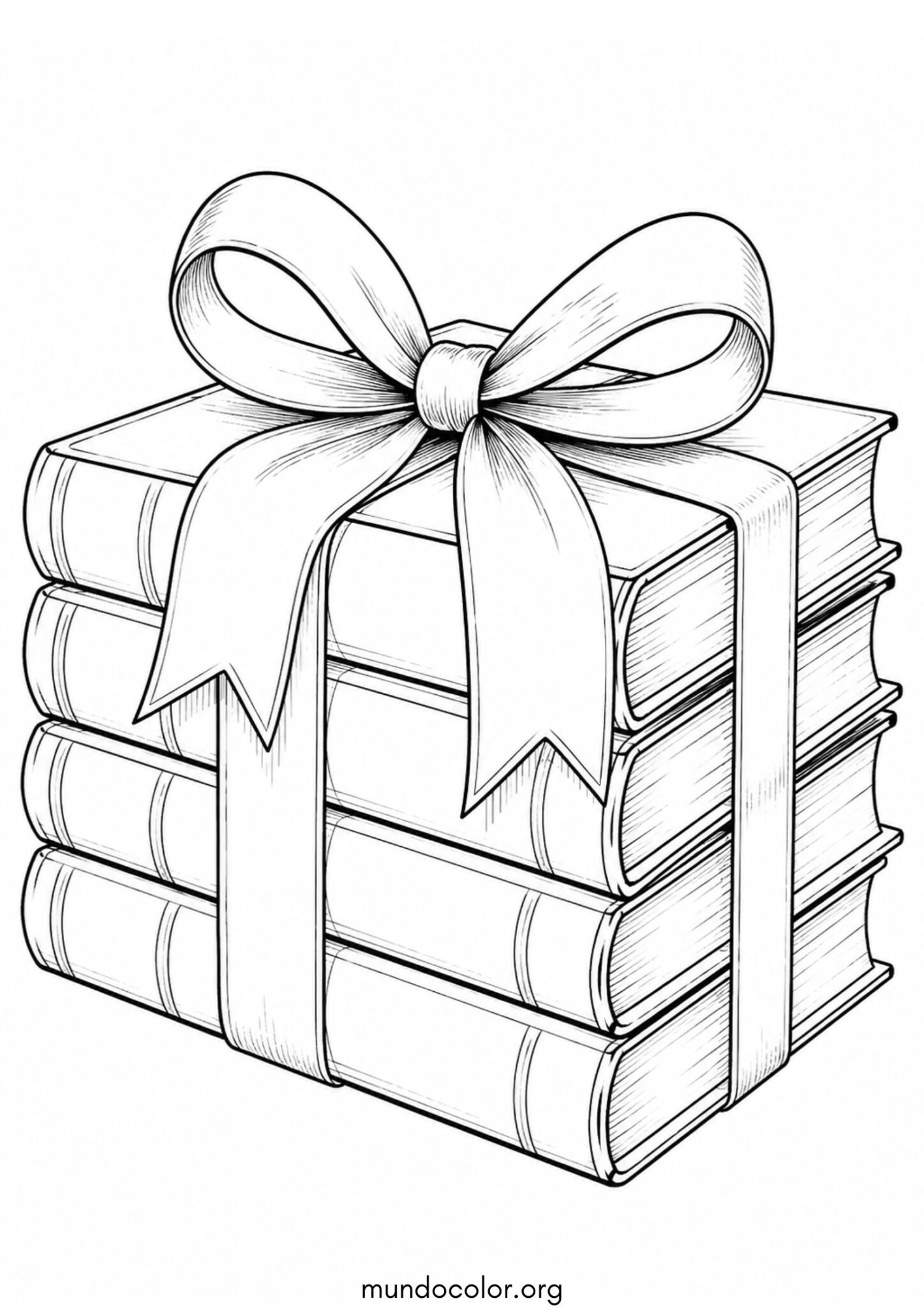 Dibujo de Día del Libro – Libros de regalo con un lazo bonito para colorear