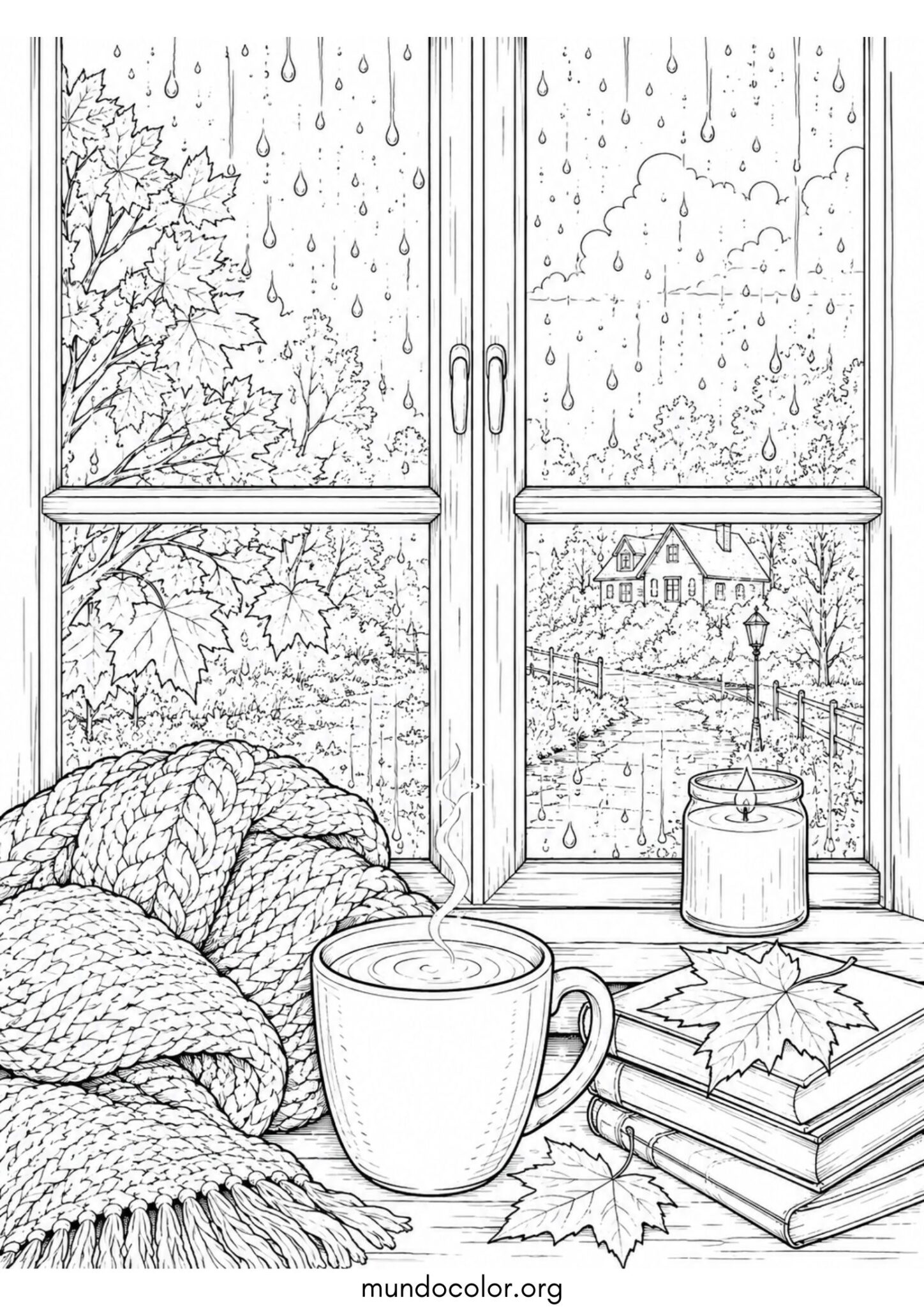 Dibujo de Lluvia en la ventana de otoño para imprimir Dibujo de Lluvia en la ventana de otoño para colorear