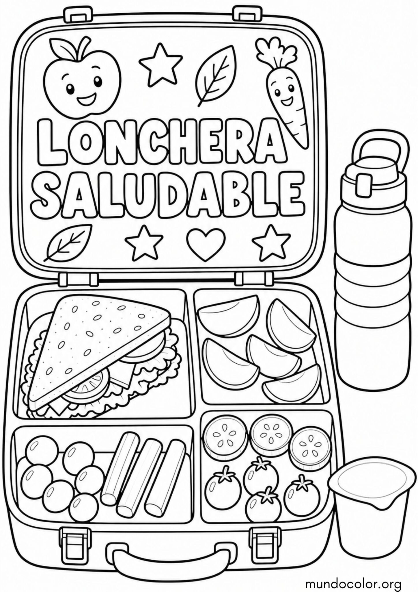 Dibujo de Día Mundial de la Alimentación – Lonchera escolar saludable para colorear y armar para colorear