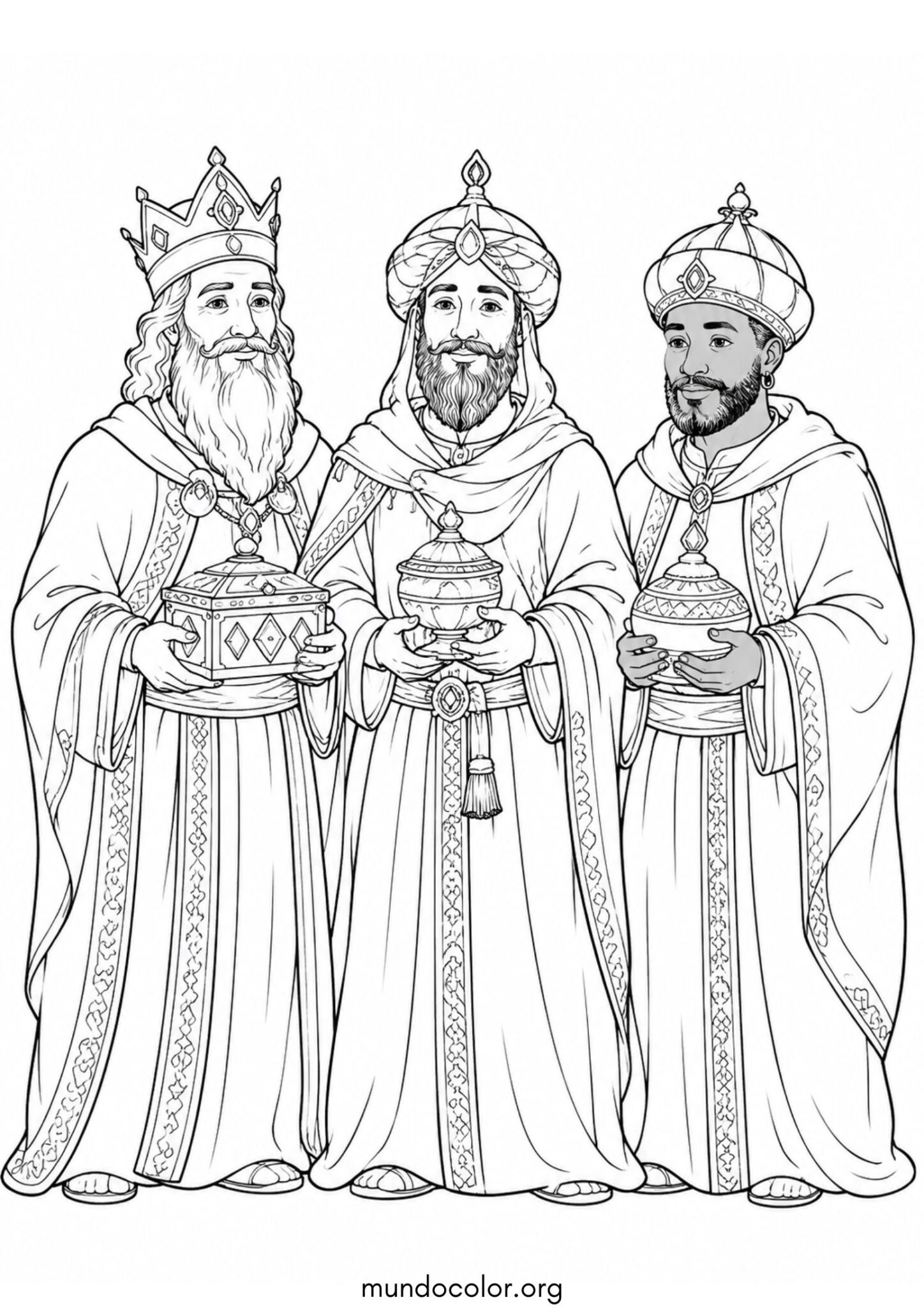 Dibujo de Los Tres Reyes Magos: Melchor, Gaspar y Baltasar para imprimir Dibujo de Los Tres Reyes Magos: Melchor, Gaspar y Baltasar para colorear