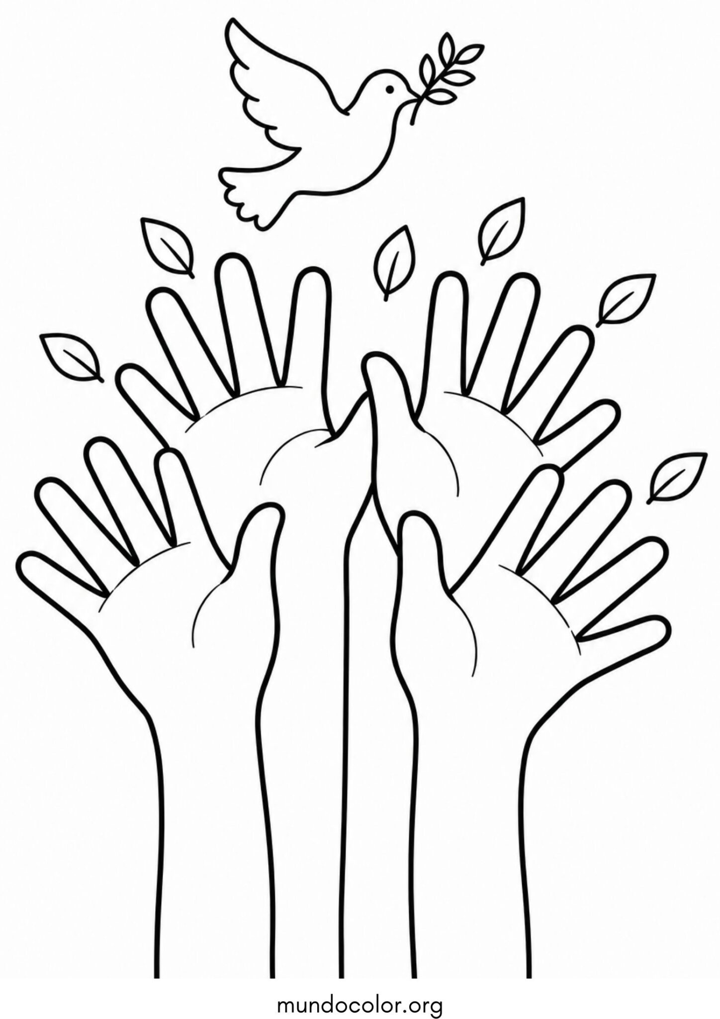 Dibujo de Manos formando un árbol de la paz para colorear