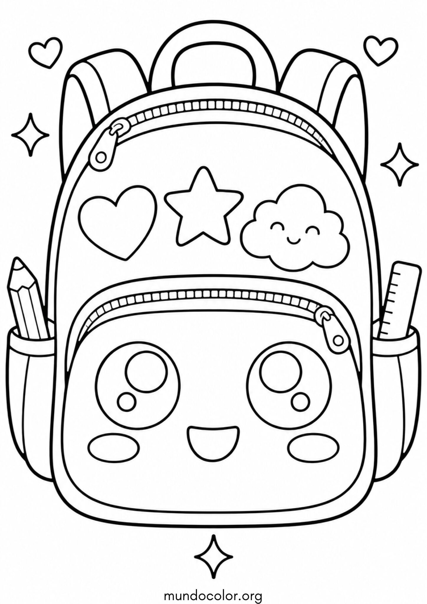 Dibujo de Mochila escolar kawaii para colorear