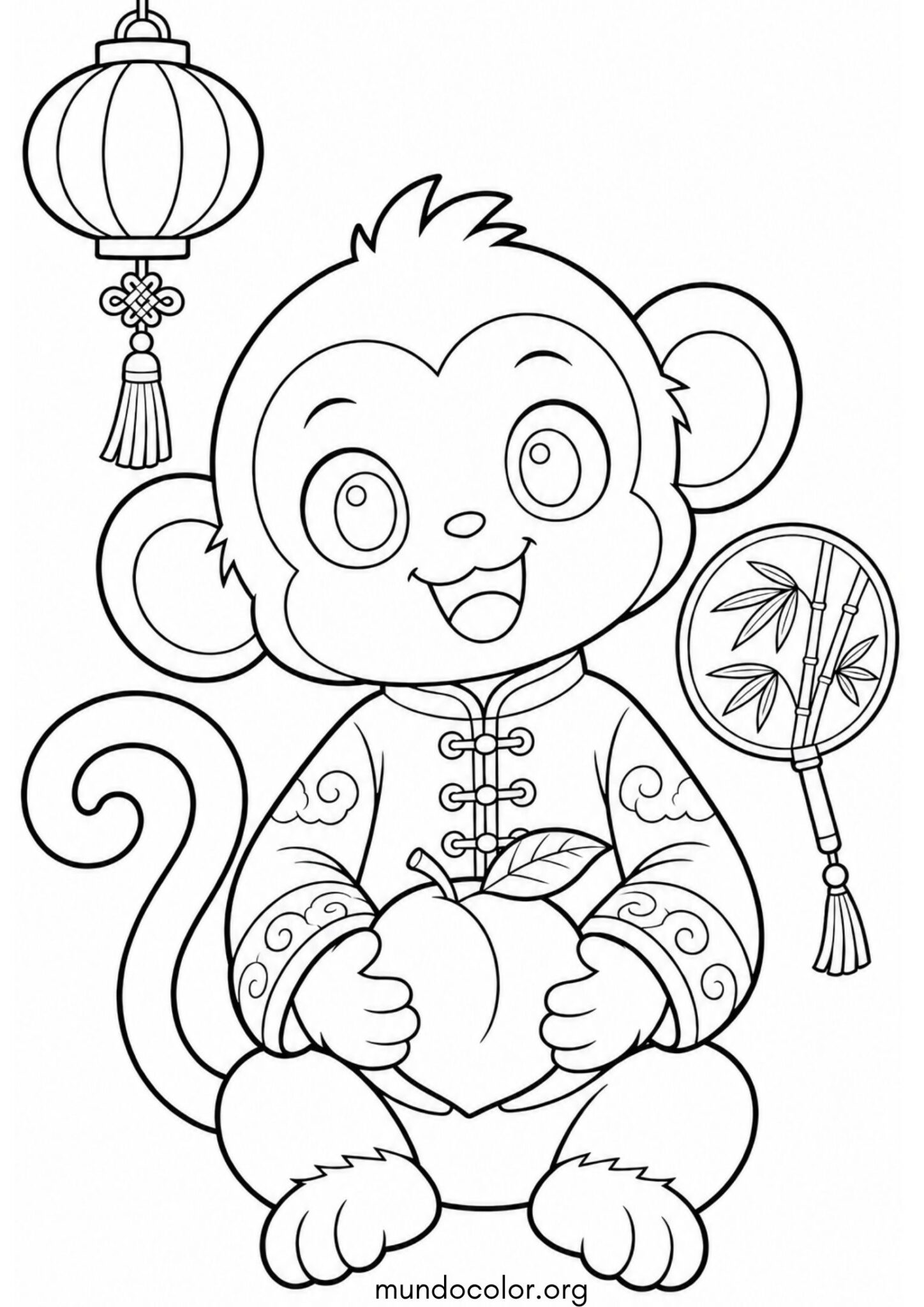Dibujo de 🐒 Mono kawaii del horóscopo chino para colorear