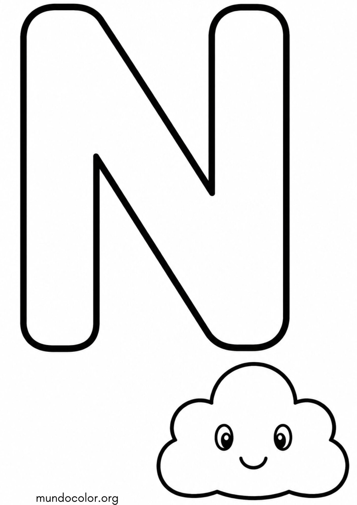 Dibujo de N — Nube (Letras del alfabeto español) para colorear