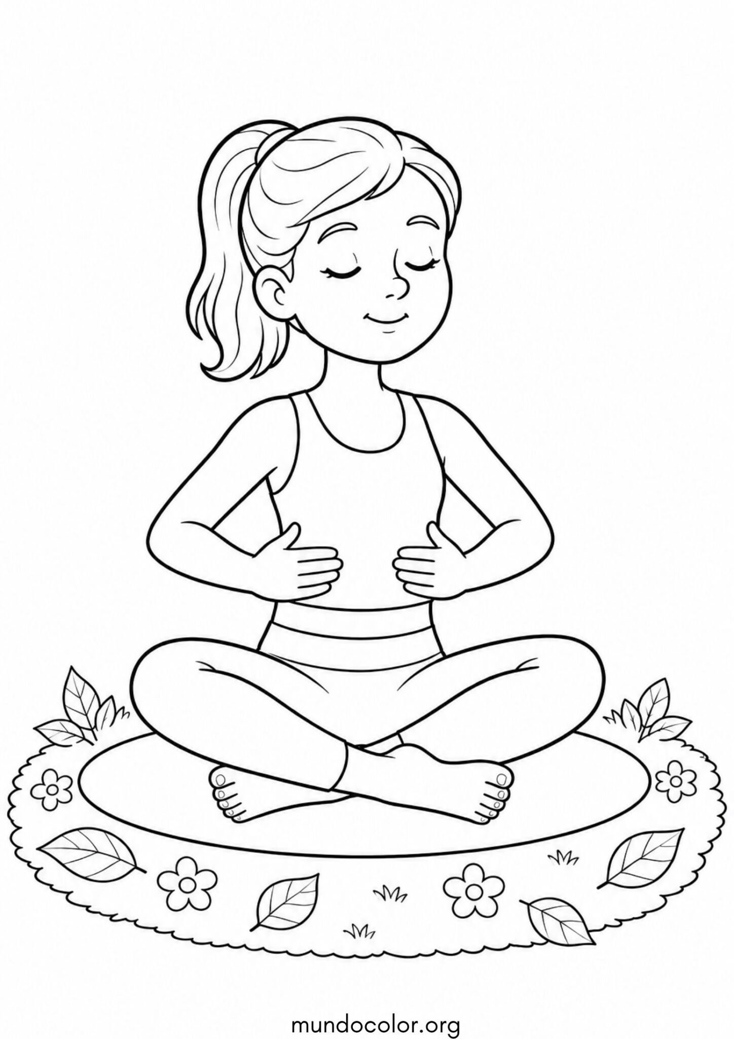Dibujo de Día Mundial de la Salud – Niña practicando yoga y meditación al aire libre para colorear