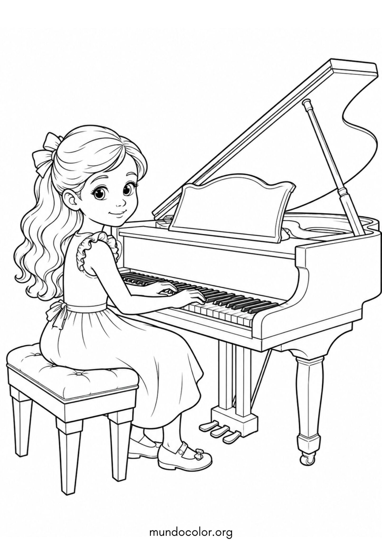 Dibujo de Día de la Música – Niña tocando el piano para colorear