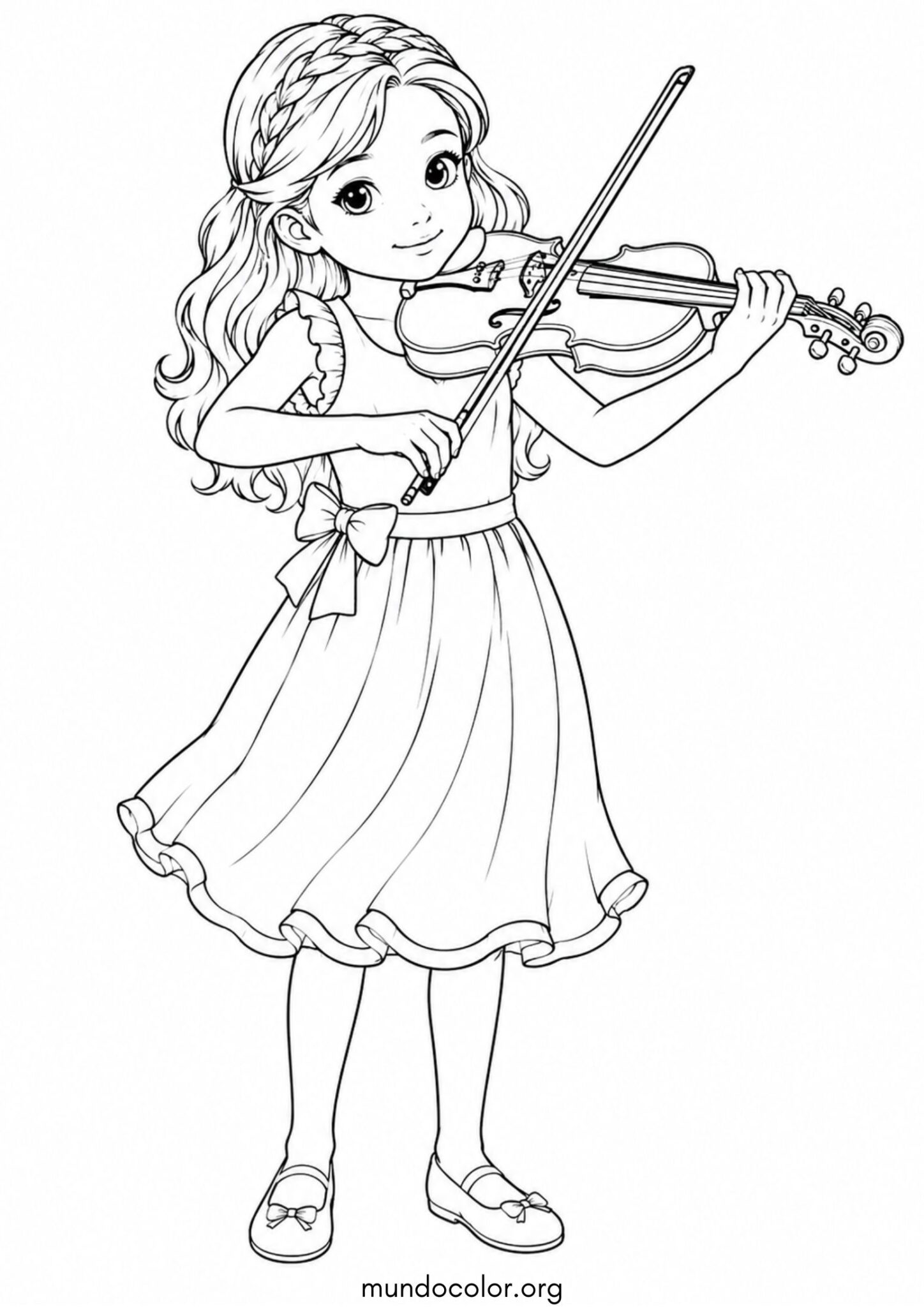 Dibujo de Día de la Música – Niña tocando el violín para colorear