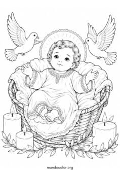 Día de la Candelaria y Tamales – Niño Jesús en su canasta con palomas de la paz y velas
