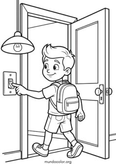 Día del Medio Ambiente – Niño apagando la luz al salir de la habitación para ahorrar energía