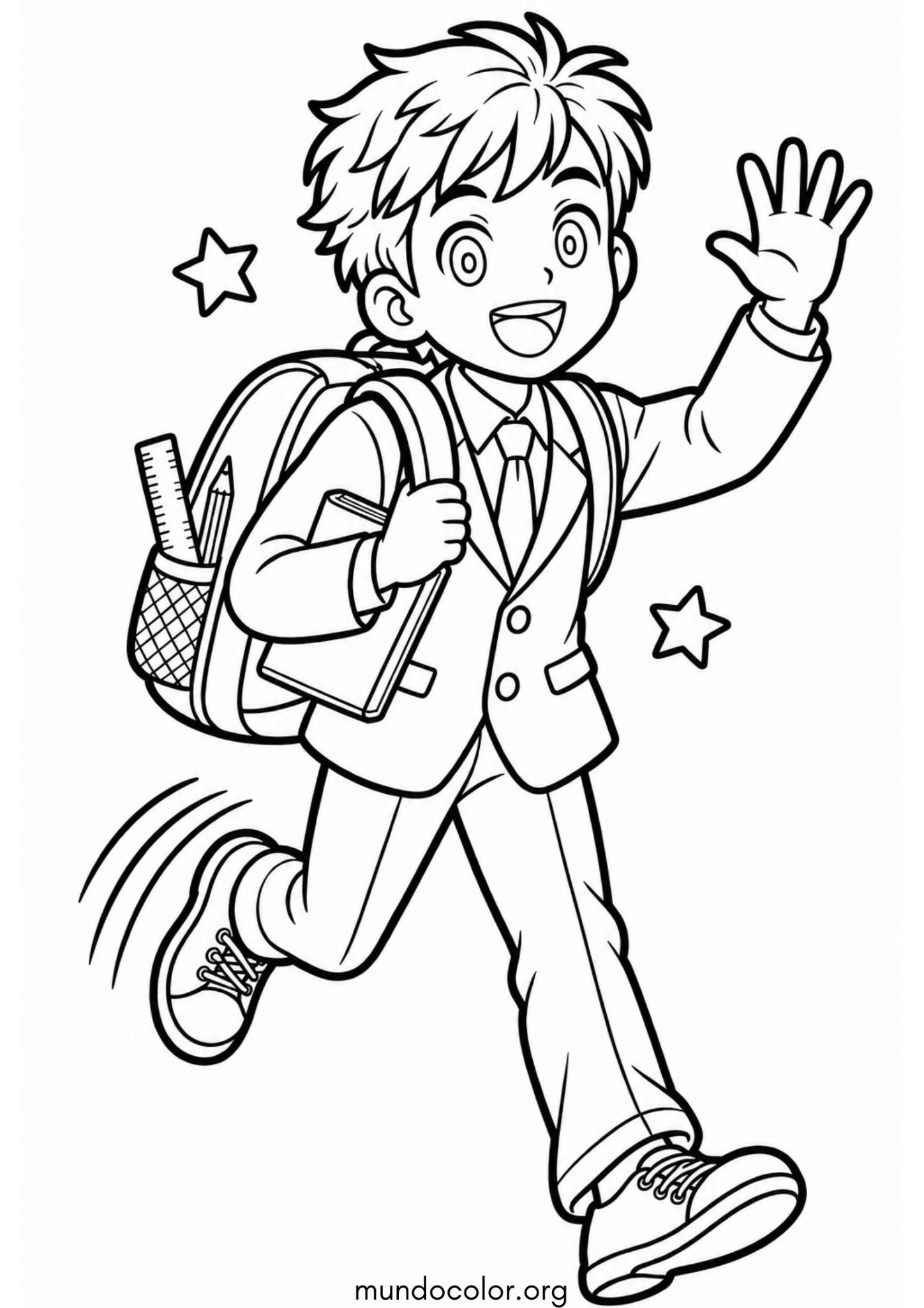 Dibujo de Niño con uniforme escolar y mochila para colorear