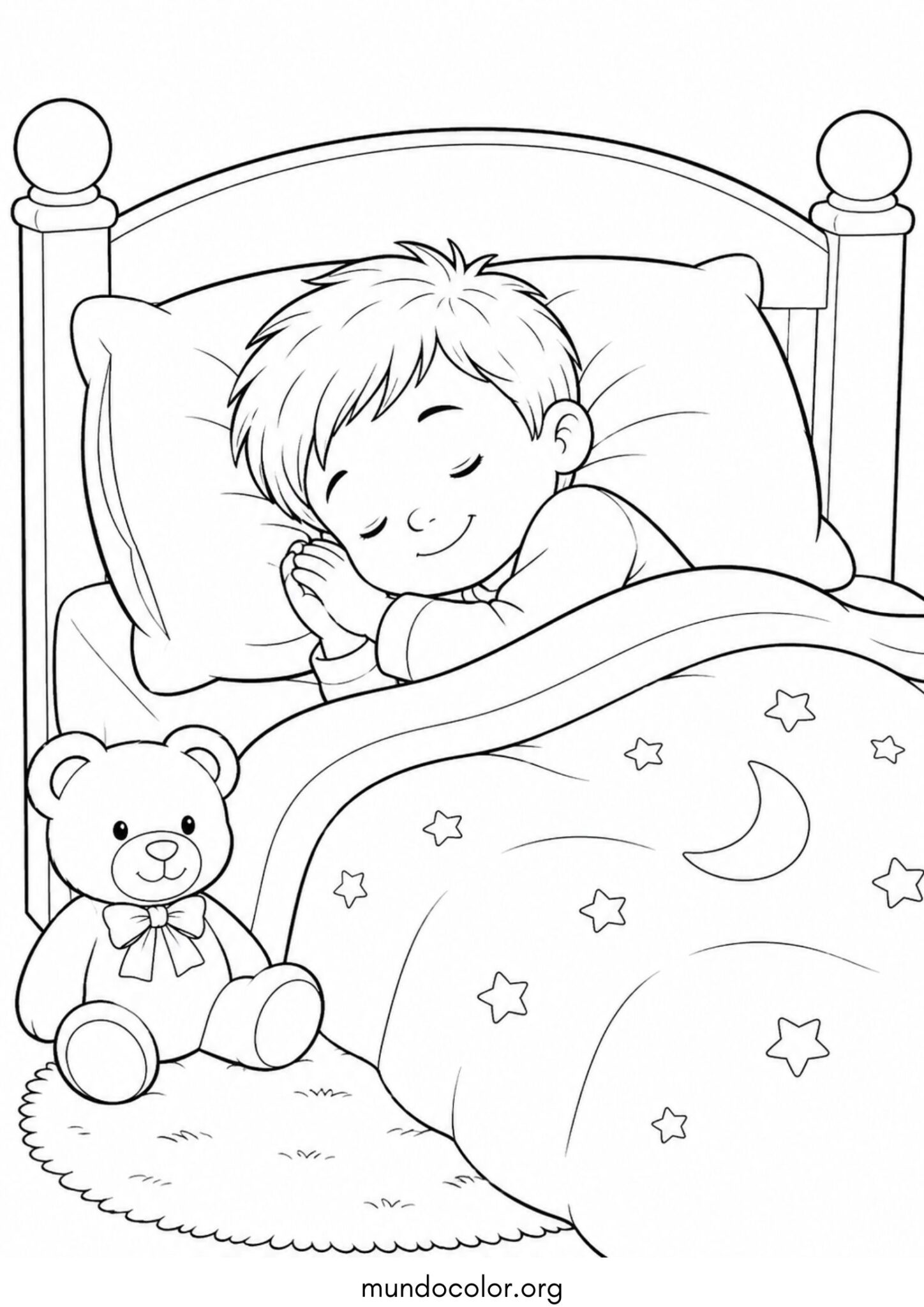 Dibujo de Día Mundial de la Salud – Niño durmiendo plácidamente en su cama para descansar 8 horas para imprimir Dibujo de Día Mundial de la Salud – Niño durmiendo plácidamente en su cama para descansar 8 horas para colorear