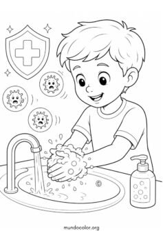 Día Mundial de la Salud – Niño lavándose las manos con agua y jabón para eliminar gérmenes