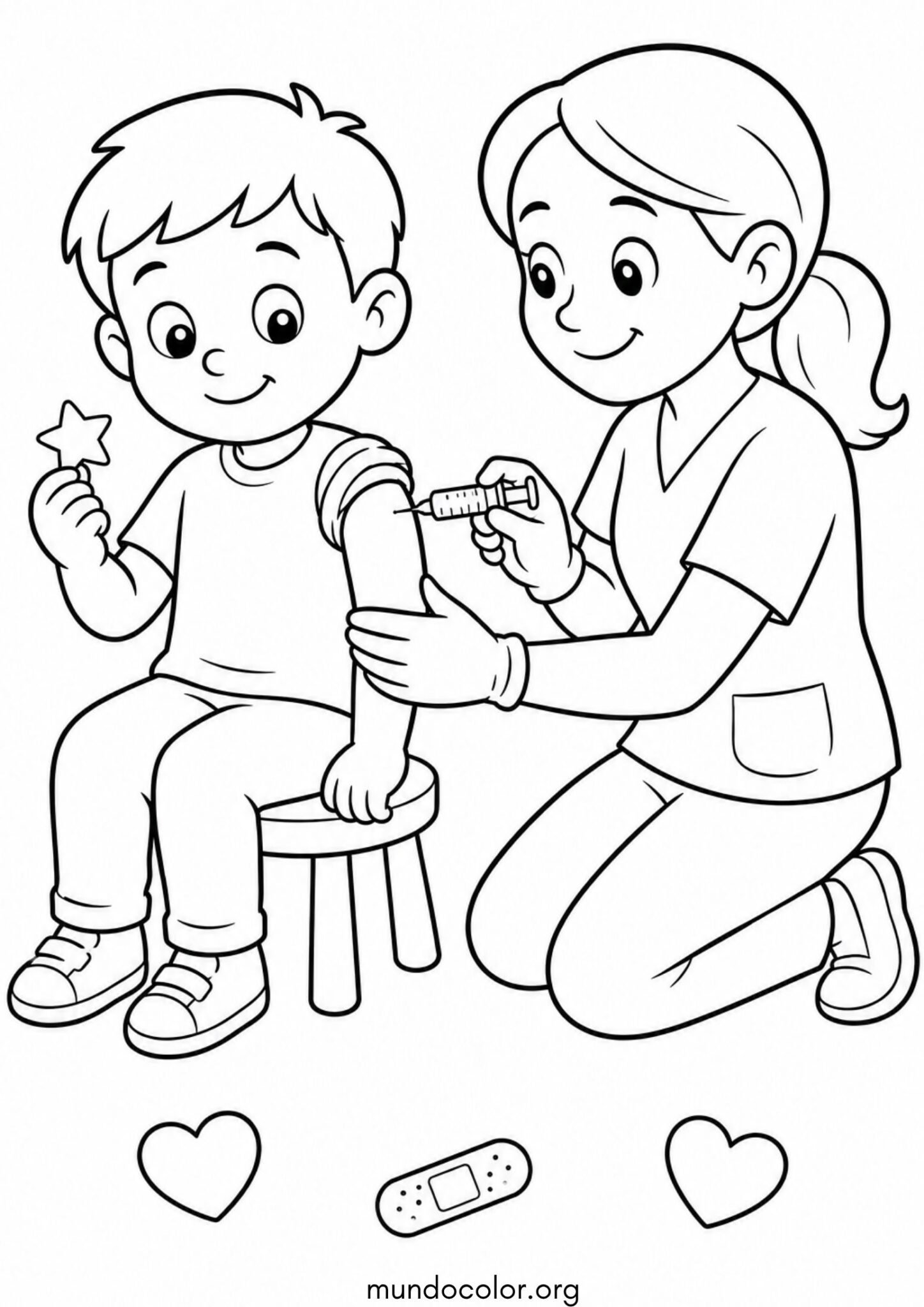 Dibujo de Día Mundial de la Salud – Niño valiente recibiendo una vacuna con una sonrisa para colorear