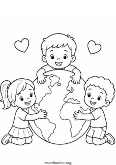 Día de la Tierra – Niños abrazando al planeta Tierra con amor