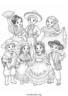 Niños con trajes típicos de España y América Latina