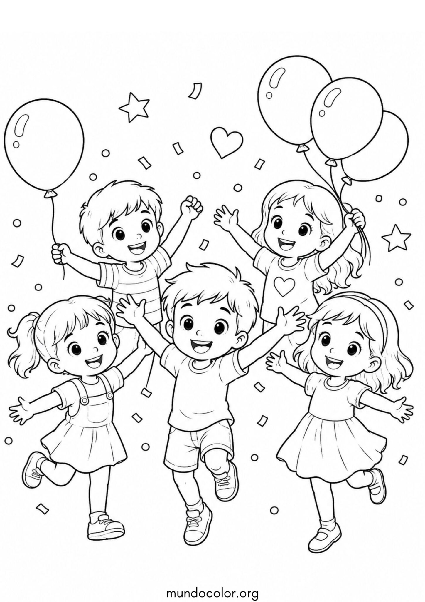 Dibujo de Niños felices celebrando el Día del Niño para colorear