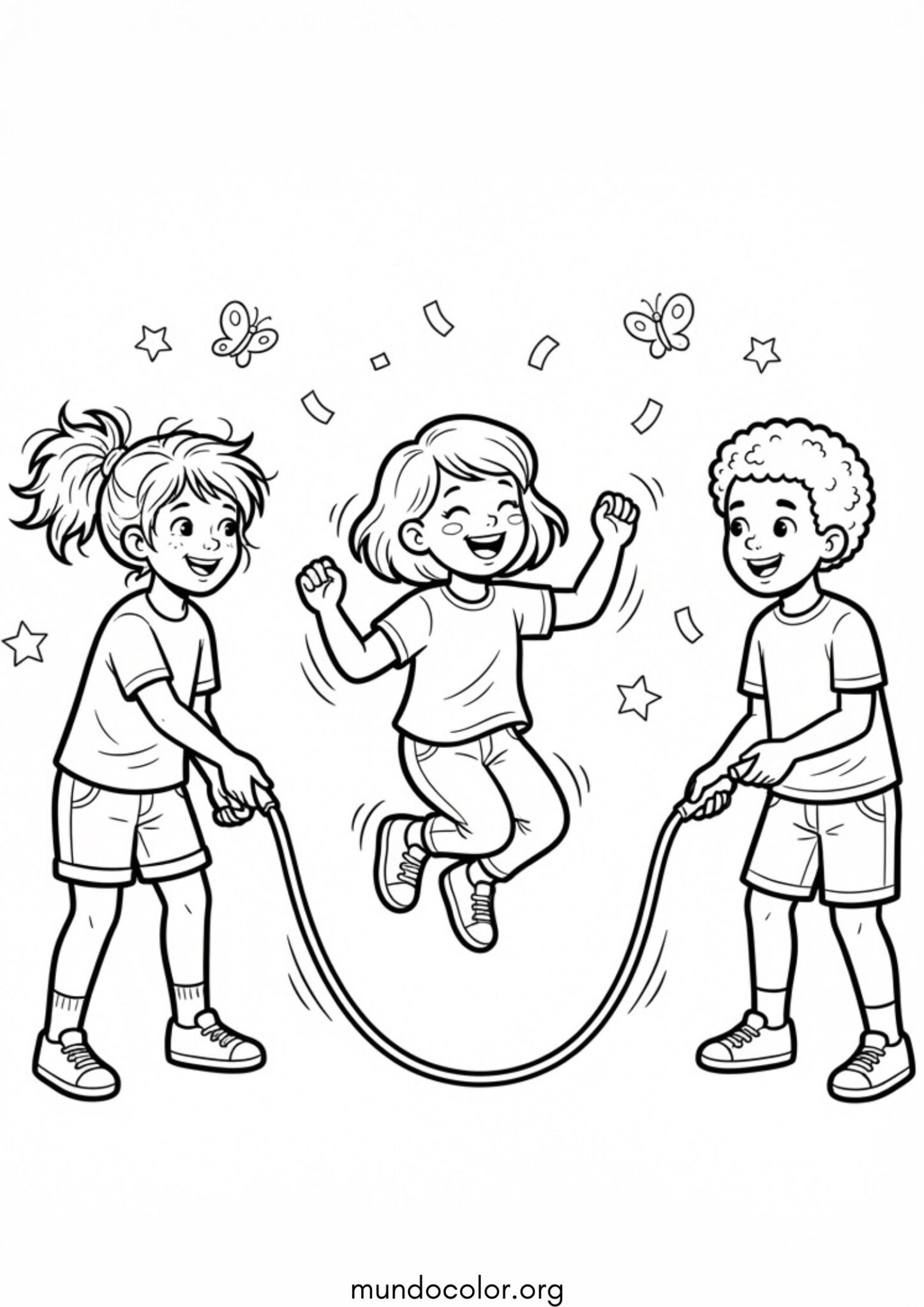 Dibujo de Día del Niño – Niños saltando a la comba para colorear