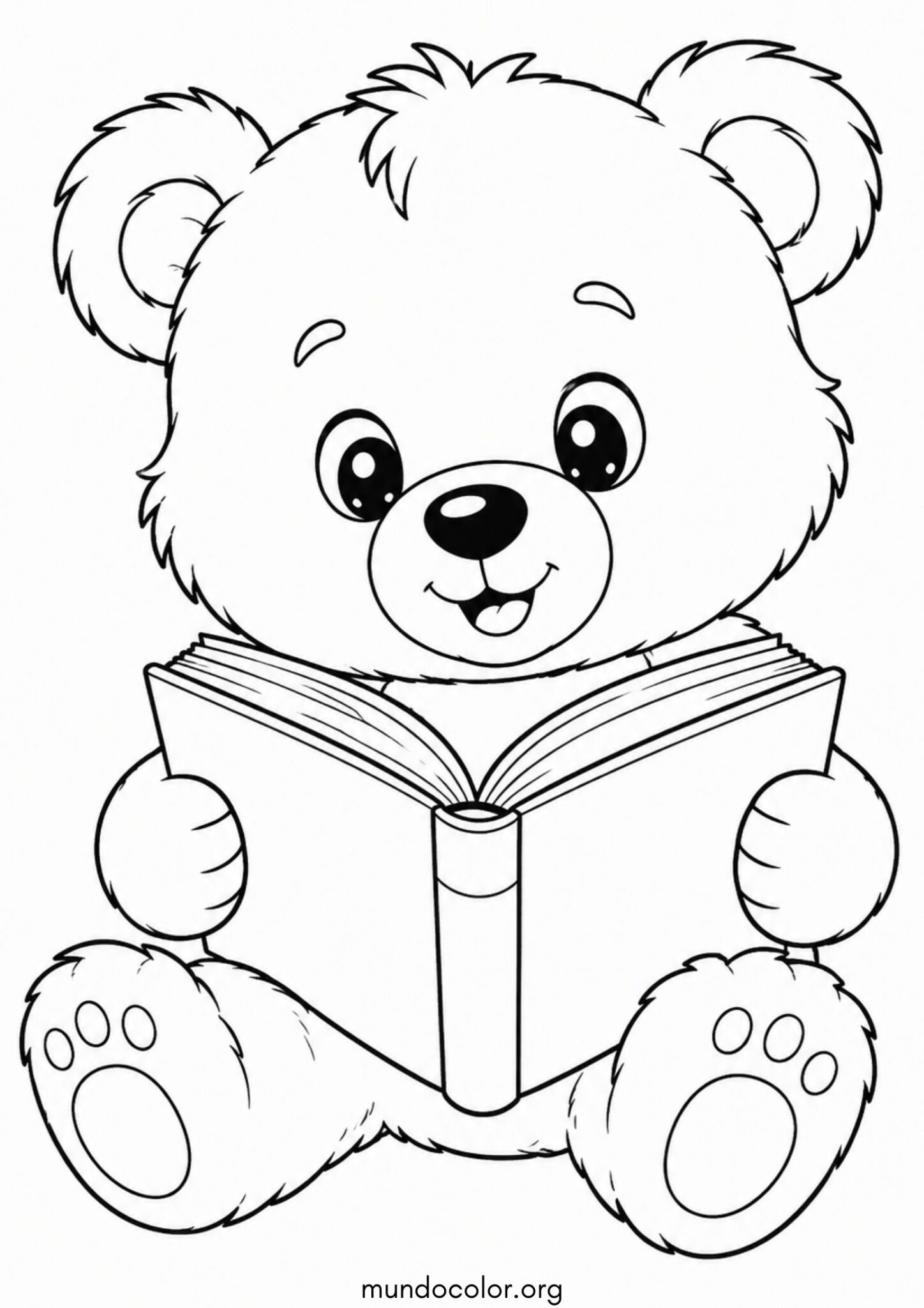 Dibujo de Día del Libro – Osito leyendo un libro para colorear