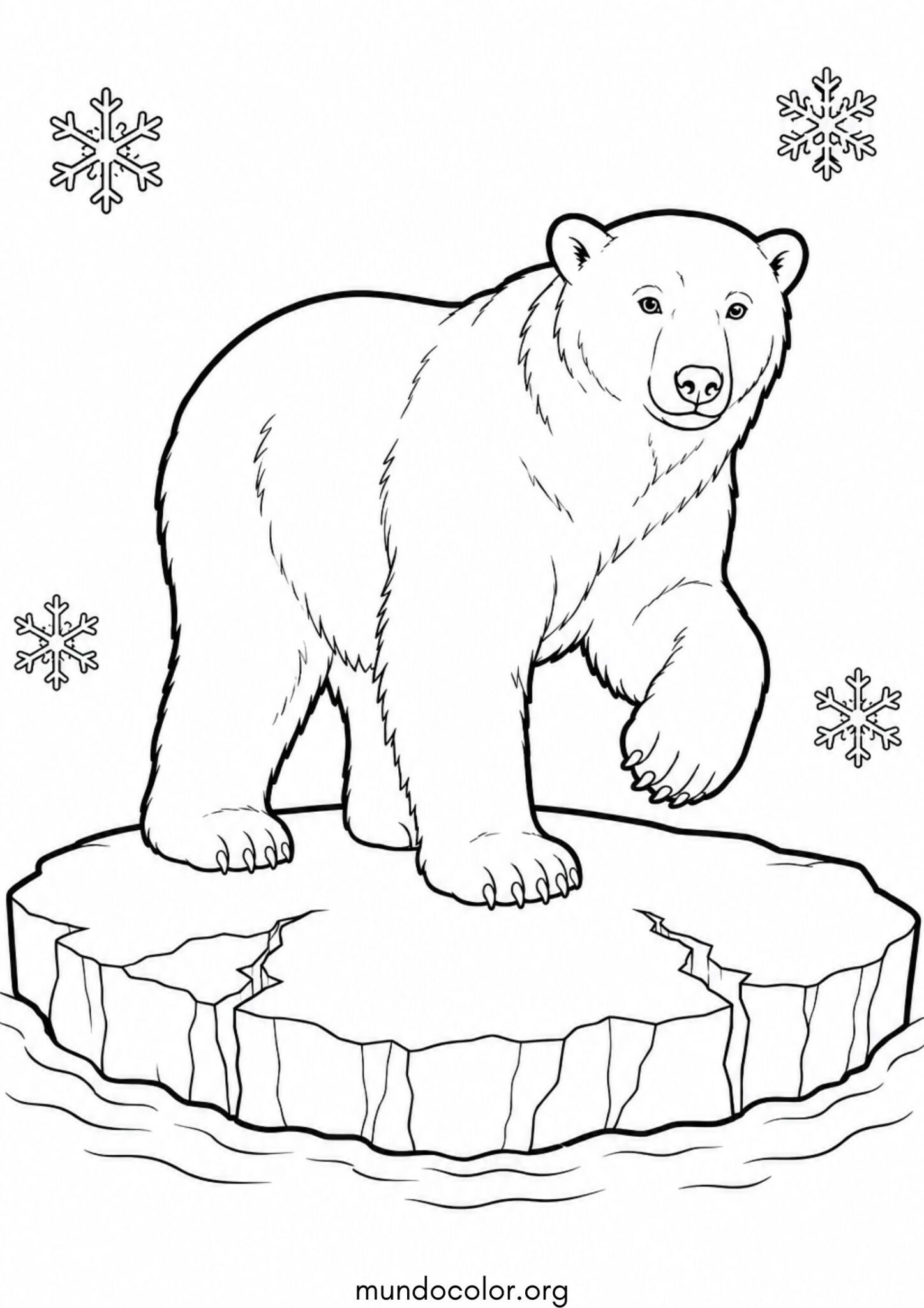 Dibujo de Invierno – Oso polar sobre un témpano de hielo para colorear