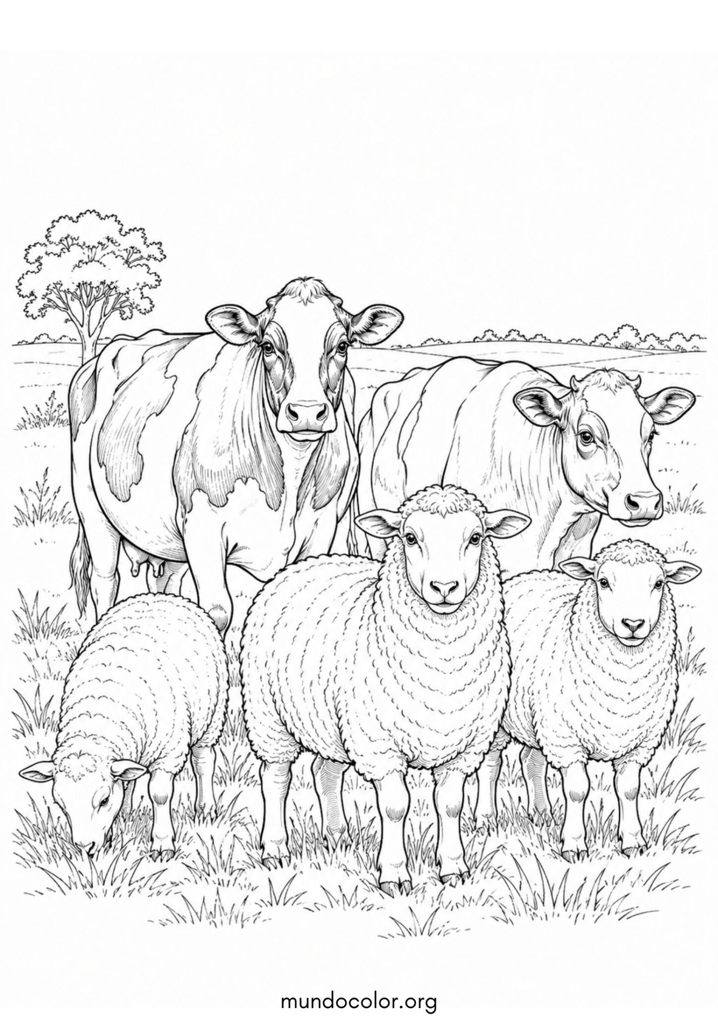 Día de la Tradición en Argentina – Ovejas y vacas de la pampa argentina para imprimir y pintar Dibujo de Día de la Tradición en Argentina – Ovejas y vacas de la pampa argentina para colorear