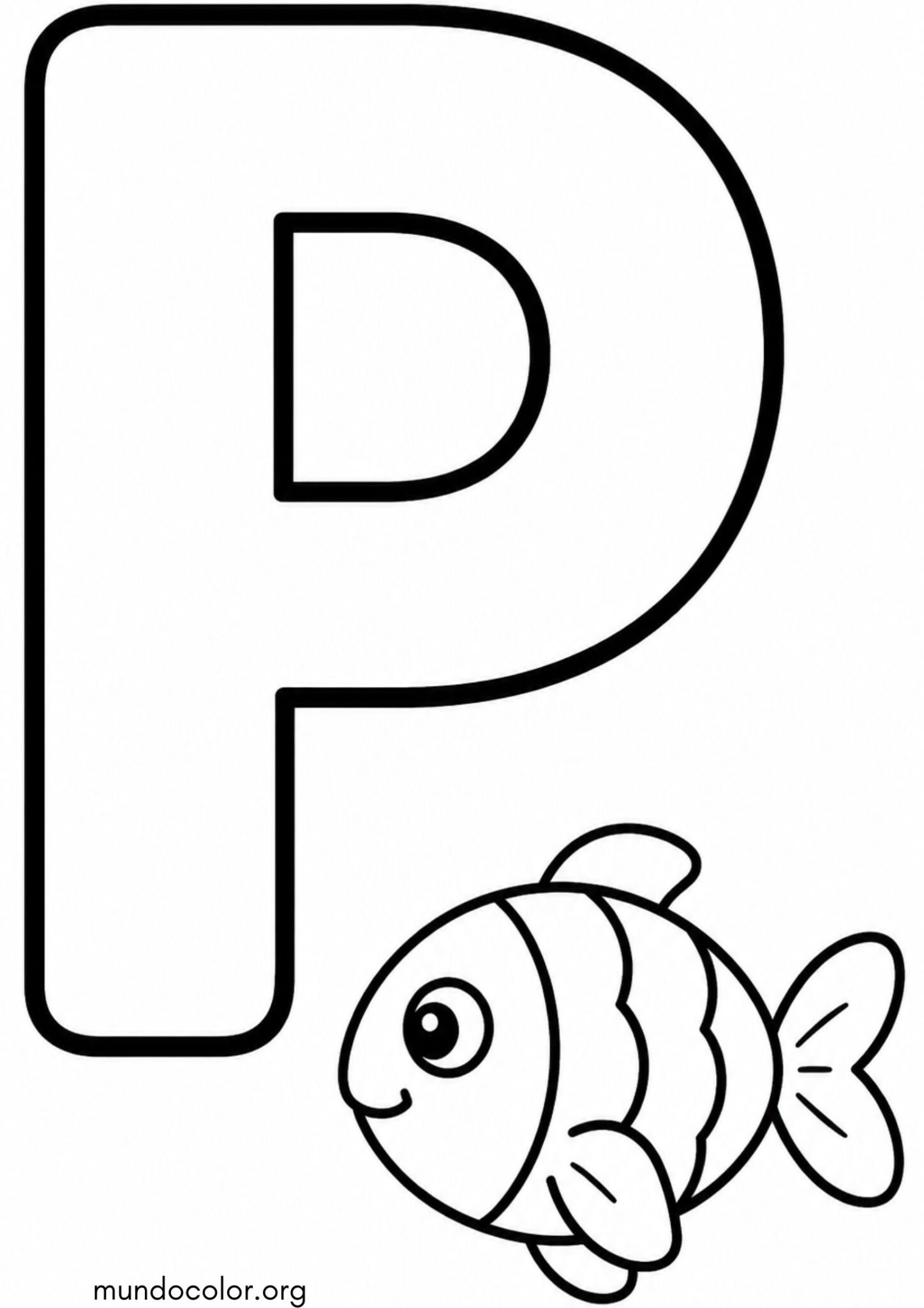 Dibujo de P — Pez (Letras del alfabeto español) para colorear