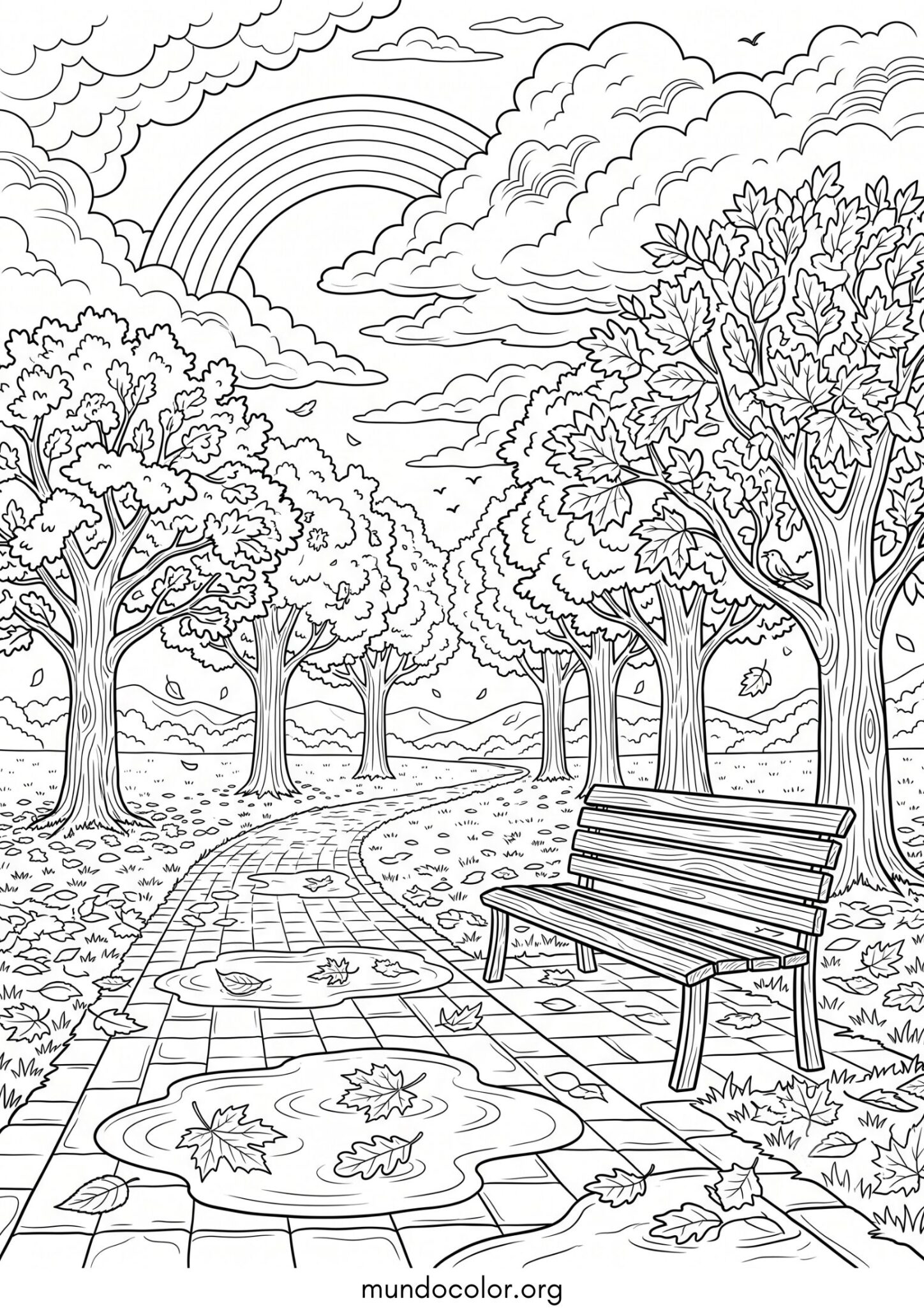 Dibujo de Paisaje de otoño en el parque para imprimir Dibujo de Paisaje de otoño en el parque para colorear